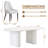 7-Piece Cream White Dining Table Set, 63" Modern Wave-Pattern Double Base Dining Table, 6 White PU Leather Chairs With Gold Metal Legs-122796194-122957524