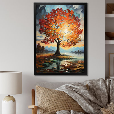 Orange, bleu sarcelle, érable majestueux, érable, art mural encadré