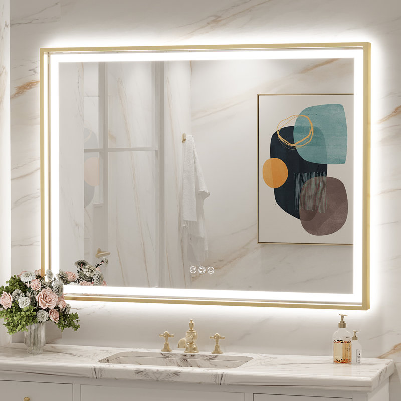 Miroir de salle de bain super lumineux, 30 po x 40 po, Doré