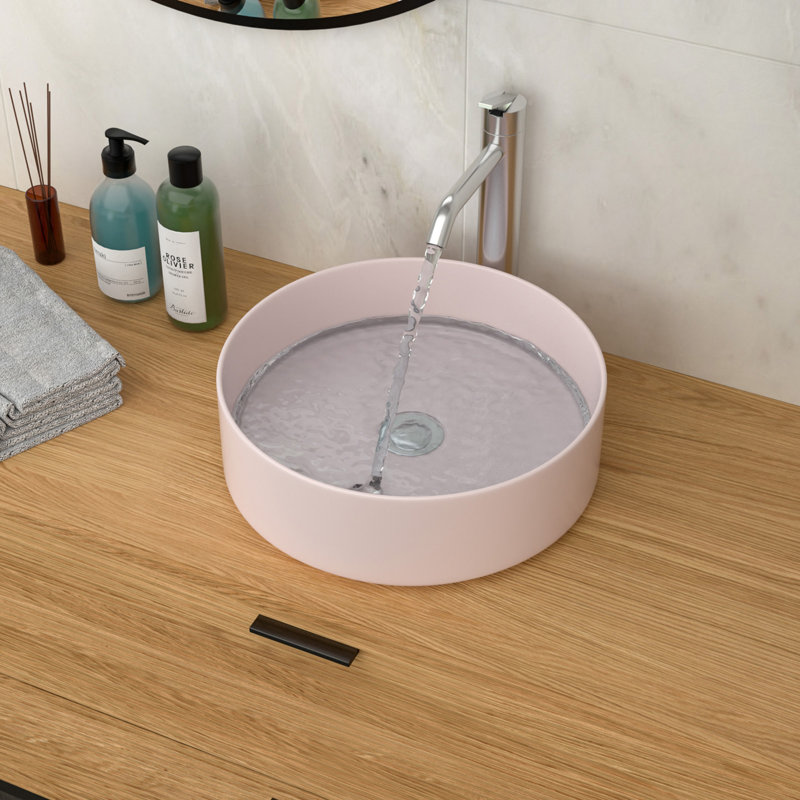 15.75"X15.75" Pink Ceramic Vessel Bathroom Sink, Pink