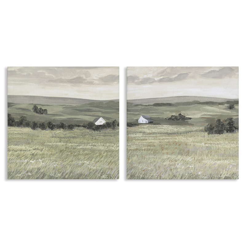 Traditional Distant Farmhouse Field  2 PC Canvas Wall Art Set by Victoria Borges, 17" H x 17" W