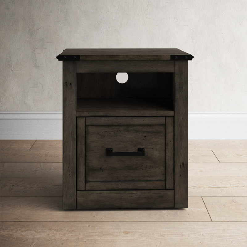 Smoked Grey Hardwood and Veneer One Drawer File Cabinet