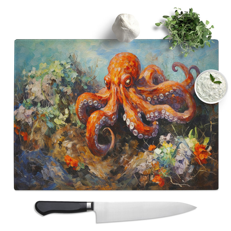 Octopus Impressionism  Glass Chopping Board