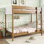 Lit superposé simple au-dessus de simple avec tête et pied de lit rembourrés Boucle, échelle, garde-corps de sécurité, structure en bois d'hévéa, naturel