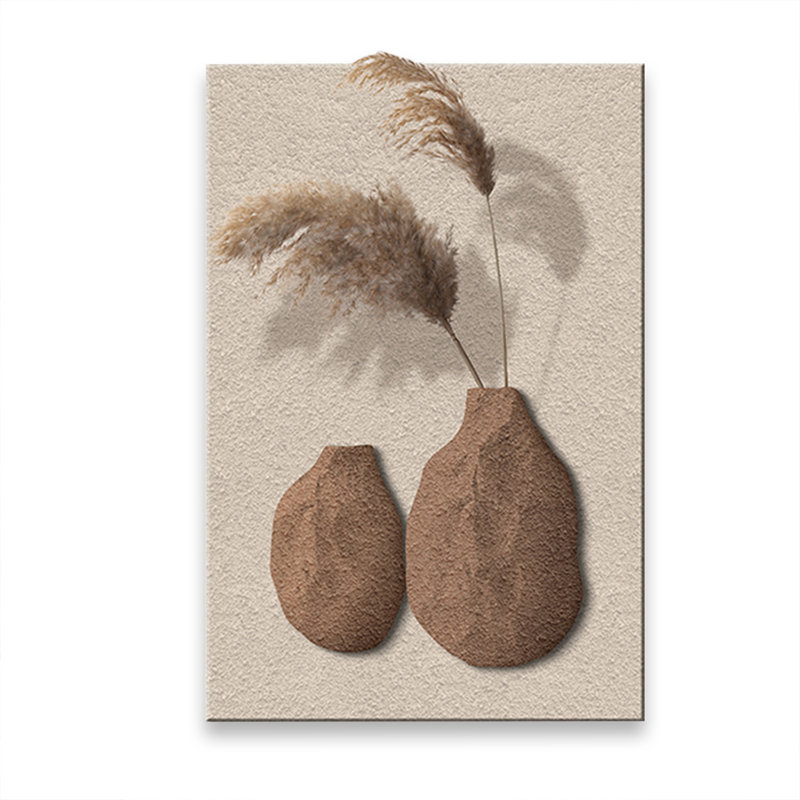 Art mural en grès Wabi Sabi avec herbe de pampa artificielle, décor texturé sans cadre 4D pour entrée, 51.18" H x 35.43" W