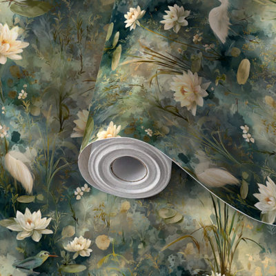 Papier peint adhésif auto-adhésif et amovible pour les zones humides botaniques 17,7 po x 118 po (45 x 300 cm)