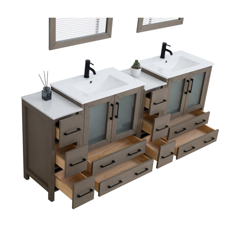  84" Double Bathroom Vanity Set with Mirror, Dark Gray