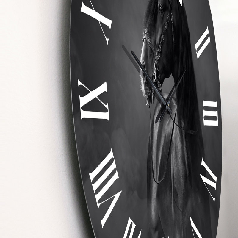 Portrait d'un cheval andalou noir - Horloge murale traditionnelle, Petit