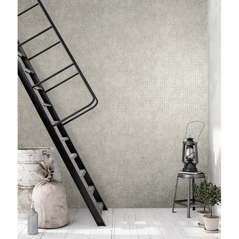 Urban Classics Collection Soho Metallic Industrial Grid Wallpaper Roll, Tan