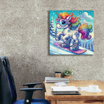 Ariyiah «Unicorn On Snowboard» par Rey Klimt, art mural sur toile