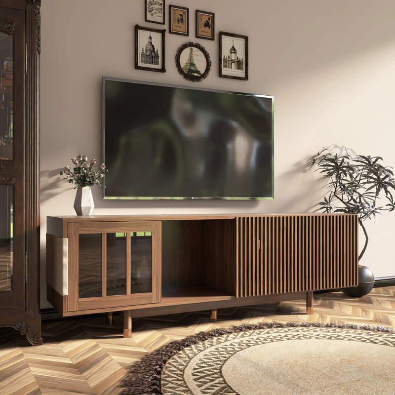 Meuble télé avec porte coulissante Mid-Century