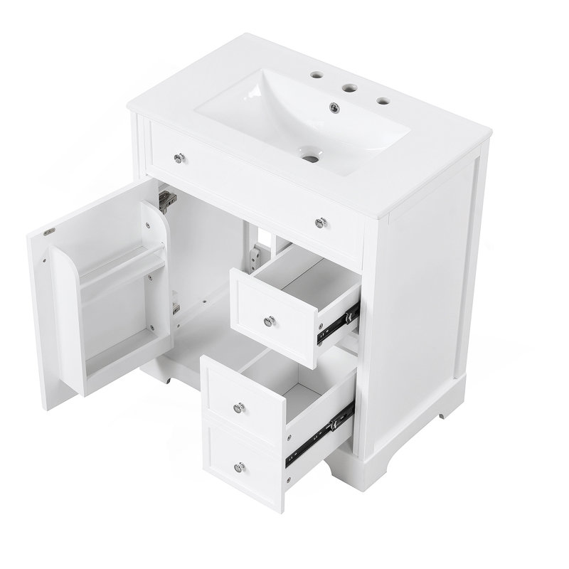 Meuble-lavabo avec comptoir d'évier Aghacully, meuble-lavabo avec porte et deux tiroirs, planches en panneau de fibres à densité moyenne, bois massif, un seul paquet
