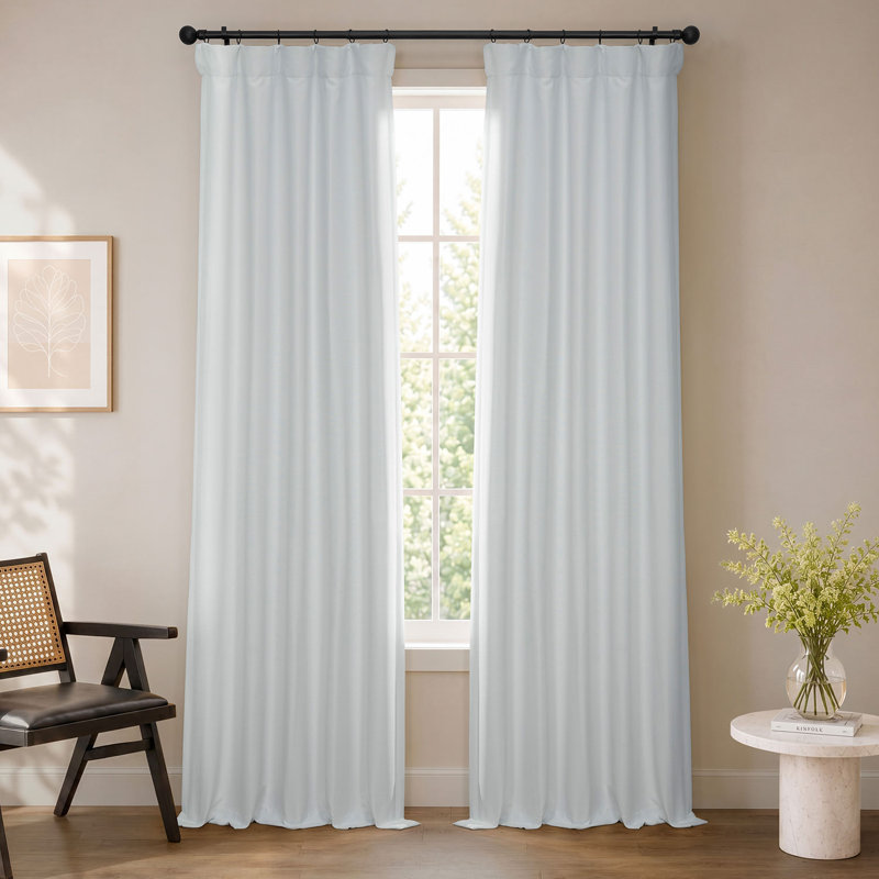 Rideaux obscurcissants en lin synthétique pour chambre et salon Bellino (1 panneau), Blanc cassé craie, L 50 po x L 120 po