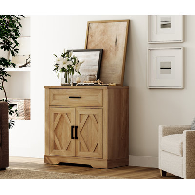 Meuble télé de campagne de l 31,5 po Emerico pour téléviseur de 36 po, meuble audio-vidéo avec armoire de rangement avec porte de grange et tiroir pour le salon