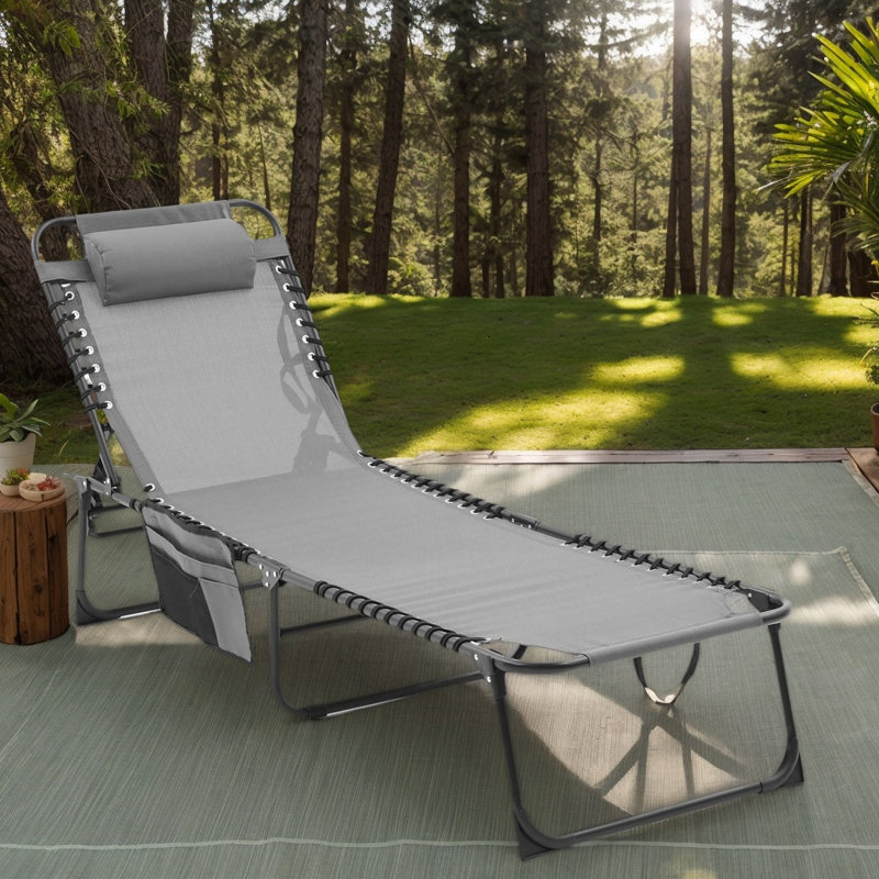 Chaise longue d'extérieur, chaise longue de bronzage, chaise longue de piscine pliante pour la plage (ensemble de 1), Gris