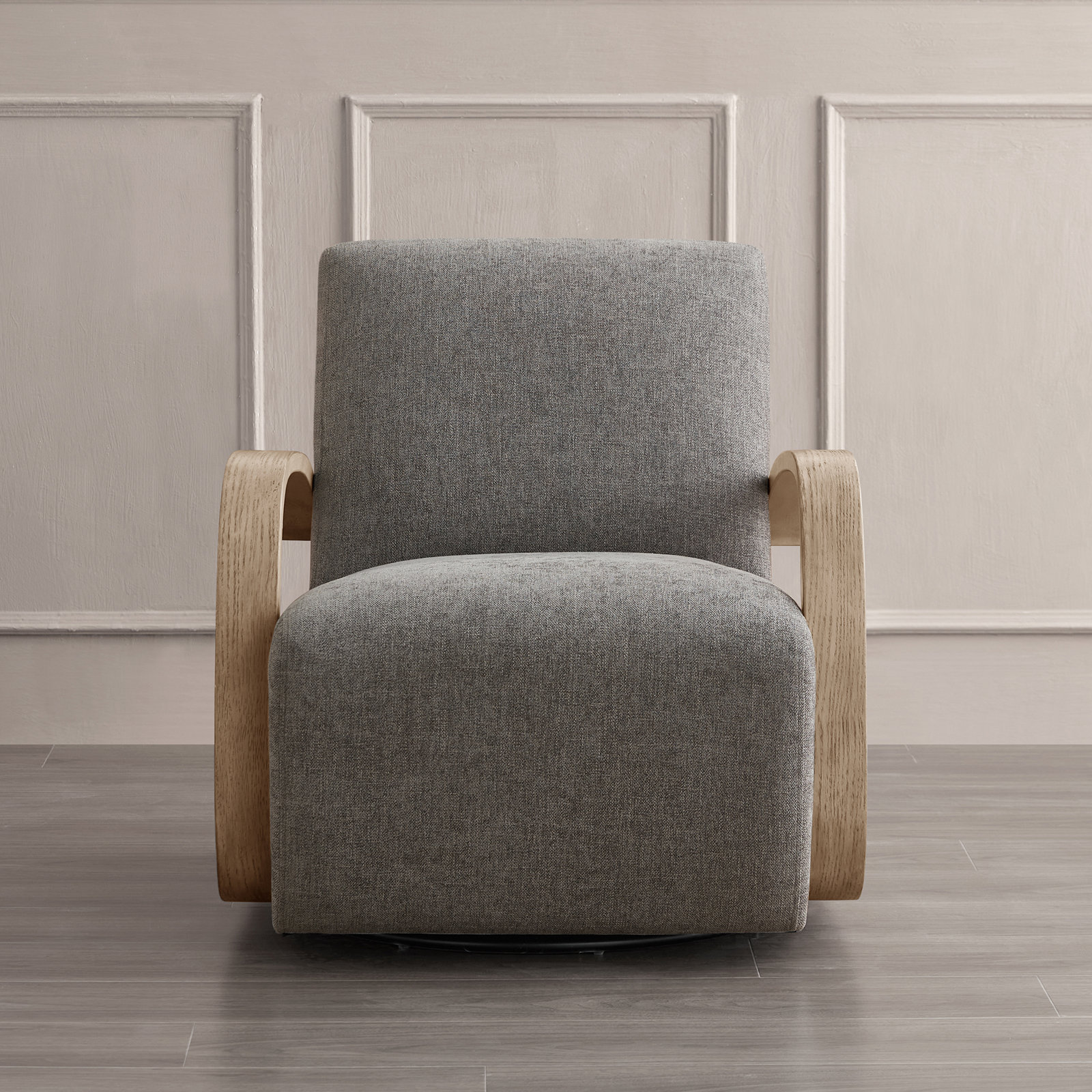 Brehana Swivel Armchair, Slate Fossil Linen Blend, Driftwood Ash