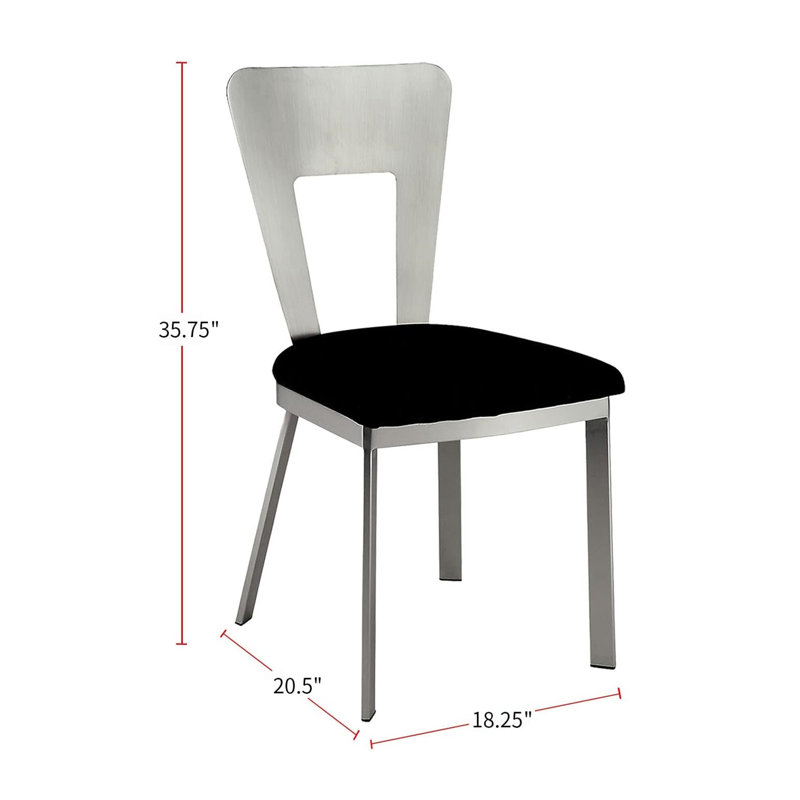 Chaise de salle à manger contemporaine en métal argenté 2 pièces Assise en microfibre noire