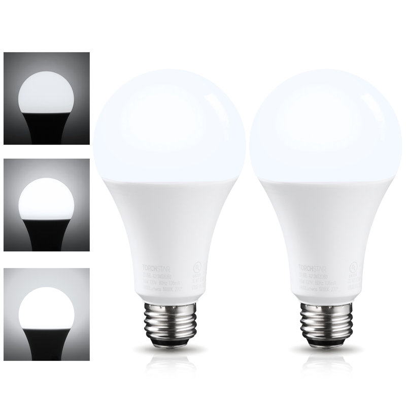 3-Way A21 LED Light Bulbs, Daylight 5000K, E26 Base, Non-Dimmable, Equivalent to 40/60/100W, 5000K
