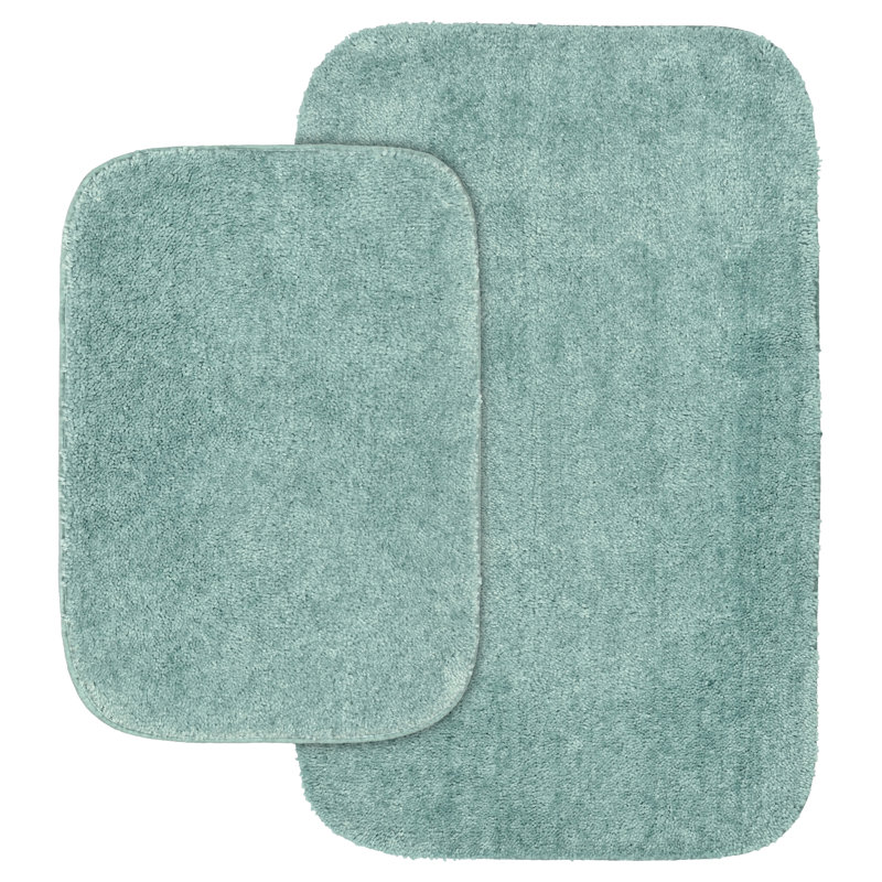 Mccluney Traditional Nylon 2 Piece Bath Rug Set with Non-Slip Backing, Sea Foam