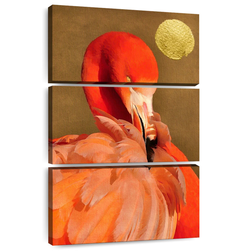 Brampt Flamingo With Golden Sun, 38" H x 24" W