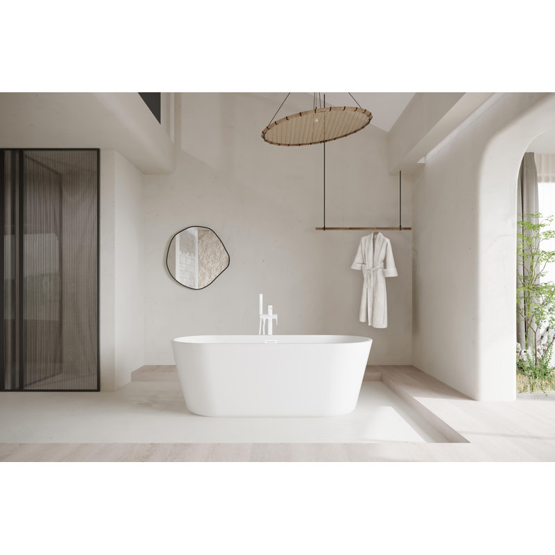 Jakeil 71'' x 31.4'' Soaking Acrylic Bathtub, Polished White