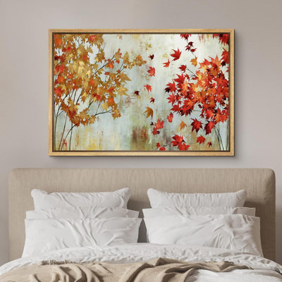 Automne, automne, feuilles d'érable rouges, paysage naturel, images abstraites, grande impression sur toile encadrée