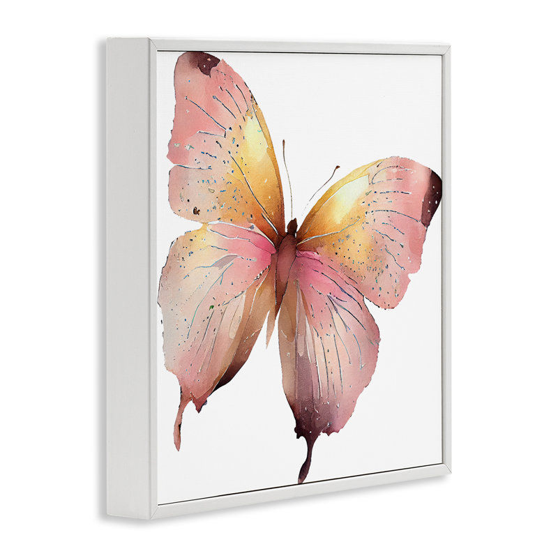 Art giclée encadré par un chic papillon rose par Birch & Ink, H 17 po x l 17 po, Estampe numérique encadrée blanc bord de mer