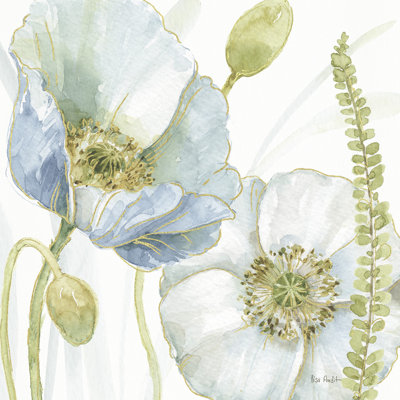 C-00132-Poppy Flowers, Gilded, Gold, Blue, Fern, On White