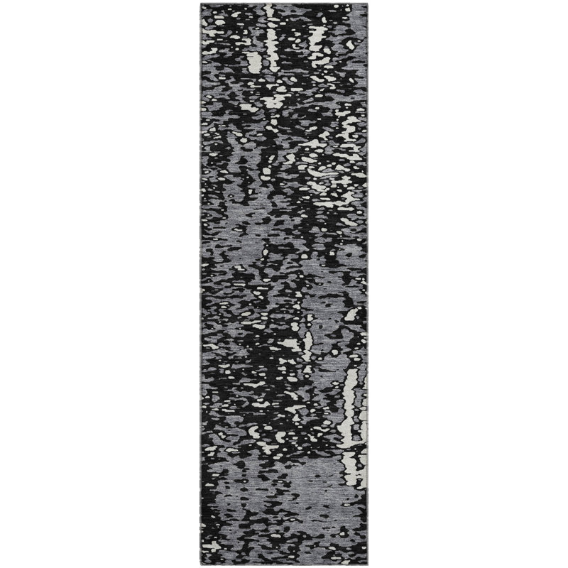 Premium Machine Washable Prisco Black Rug, Runner 2'3" x 7'6"