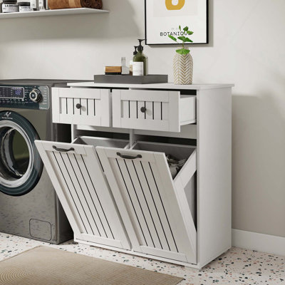 Armoire à linge avec paniers et tiroirs amovibles pour faciliter le tri et le rangement