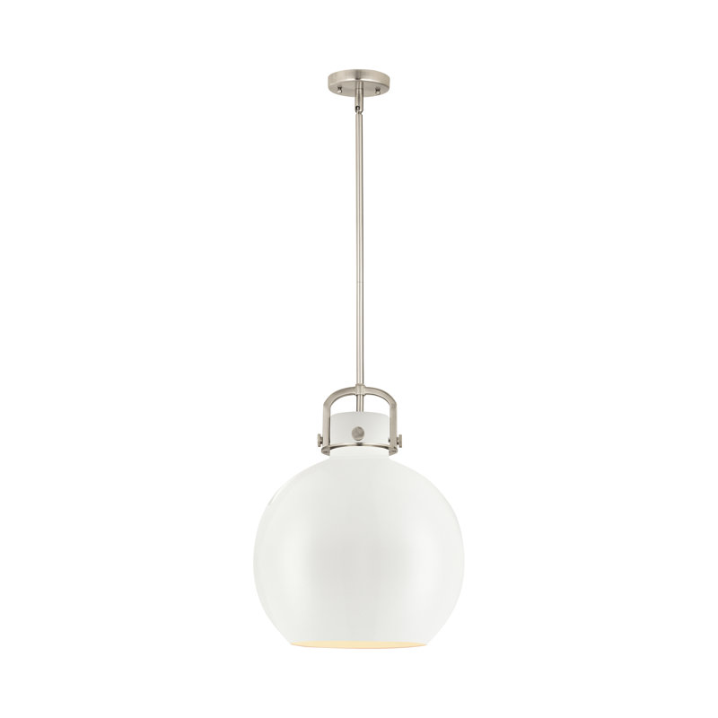 Luminaire suspendu en forme de sphère en métal 1 lumière Amrith, H 15,38 po x l 10 po x P 10 po, Blanc, Nickel satiné