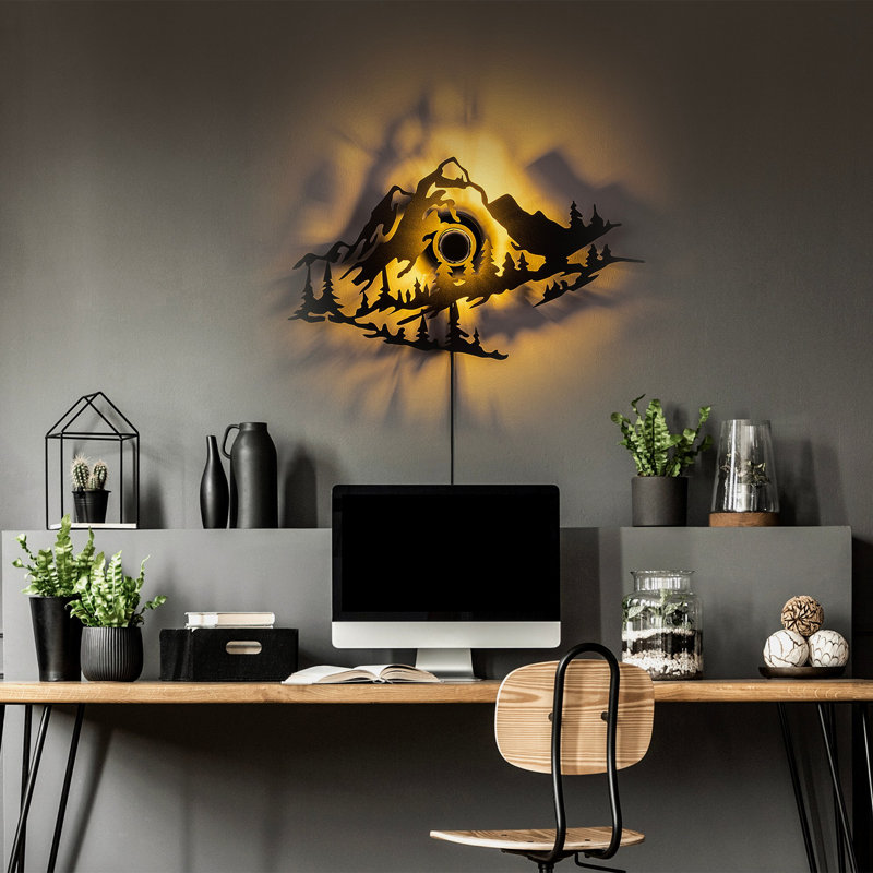 Élégante lampe murale noire de 25,2 po x 14,2 po x 3,5 po | Fabrication 100% métal, 40 W, indice de protection IP20 | Cordon de 200 cm avec interrupteur marche / arrêt, polyvalent à brancher ou câblé | Parfait pour les salons et les chambres modernes