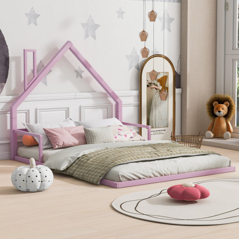 Ailton Metal Platform Bed, Full, Pink