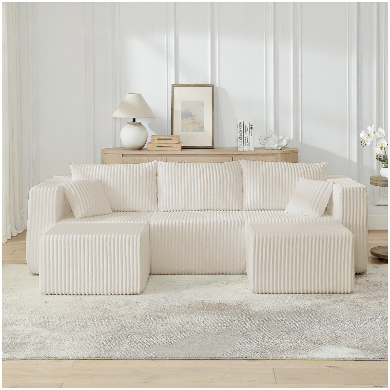 Canapé modulaire compact en velours côtelé compact avec un style minimaliste moderne, Beige