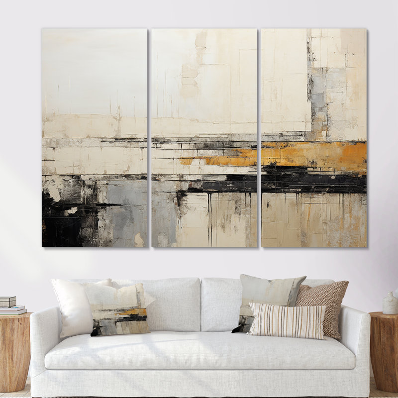 «Abstract Black Beige Road Collage», ensemble d'art sur toile, Toile tendue, H 40 po x l 60 po x P 1 po