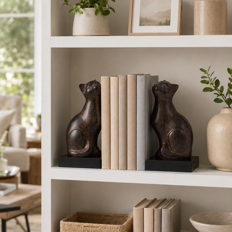 6.8 Inch Cat Bookends for Shelves