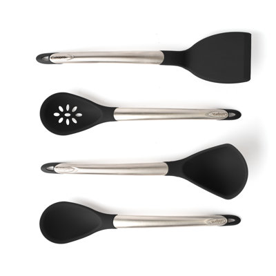 Cuisipro 4 Piece Utensil Set, Black, Heat and Stain Resistant, Spoon, Ladle, Slotted Spoon and Turner