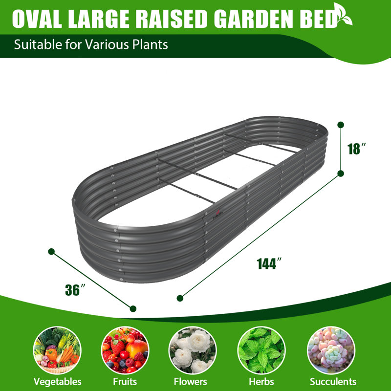 Rheana 3 ft x 12 ft Galvanized Steel Raised Garden Bed, 1