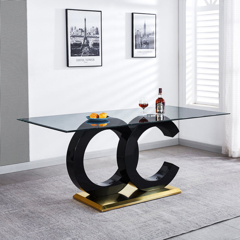 Glass Top Dining Table, Black/Gold