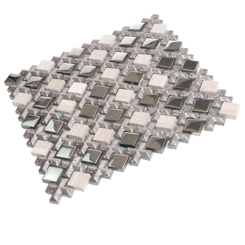 11" x 11" Glass Grid Mosaic Wall Tile, Silver/Gray