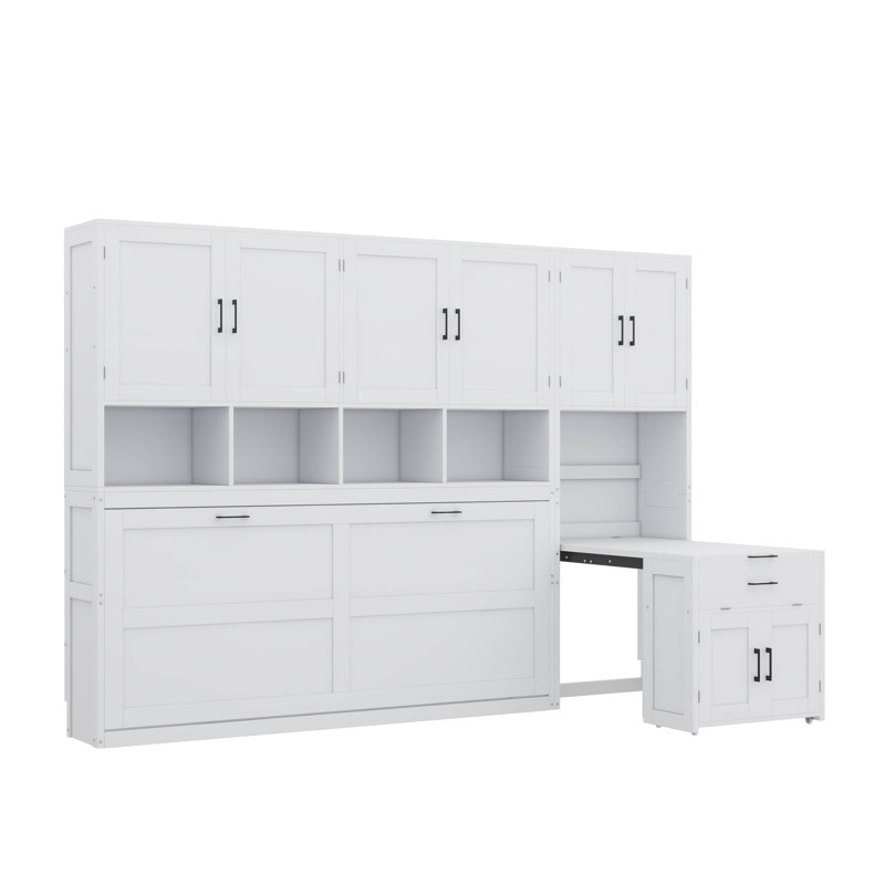 Lit escamotable simple avec placard, tiroirs et bureau d'écriture