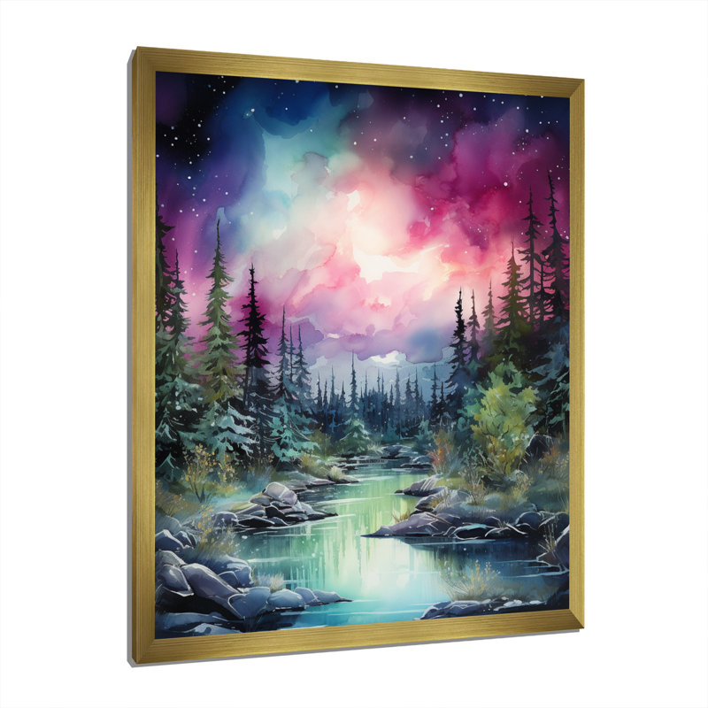 «Brodowski Aurora Borealis Dancing Lights IV», reproduction sur toile, H 20 po x l 12 po x P 1 po, Cadre doré simple