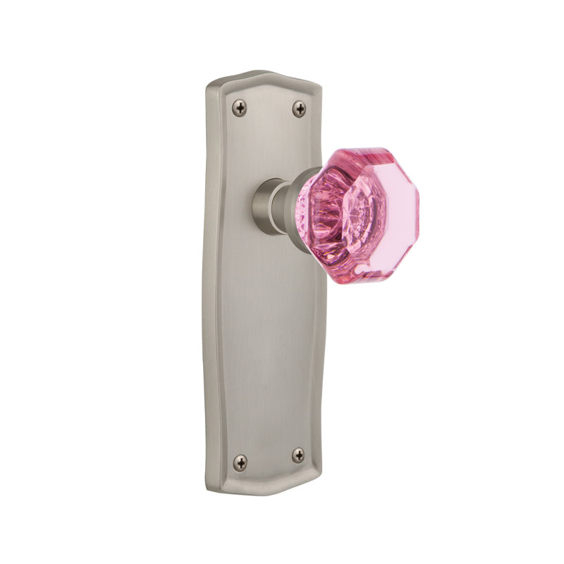 Plaque Prairie avec bouton de porte rose Waldorf, Nickel satiné