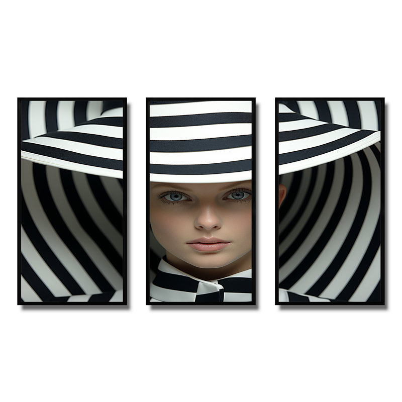 Dessin au trait noir et blanc, mode femme II - Illustration de mode, art mural, Cadre flottant noir, H 28 po x l 36 po
