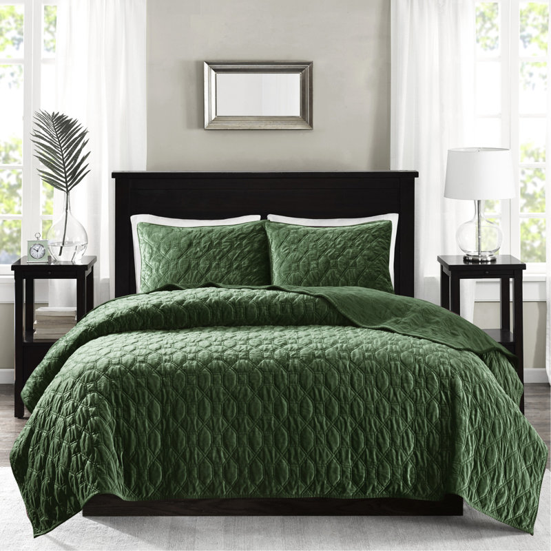 Courtepointe très grand / très grand en velours - 3 pièces, courtepointe géométrique pour un environnement de chambre à coucher élégant et confortable, 1 et 2 taies décoratives, pièces rembourrées en coton avec matelassage, ajoute une touche de luxe luxueux à votre chambre à coucher, courtepointe,