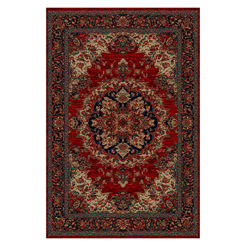 Guria Burgundy/Brown Oriental Vintage Look Machine Printed Cotton Chenille Area Rug, Runner 3'4" x 8'3"