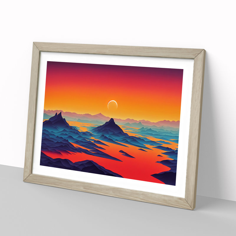 Glorious Mountain Sunset - Framed Print, 25cm H x 34cm W x 2cm D, Oak