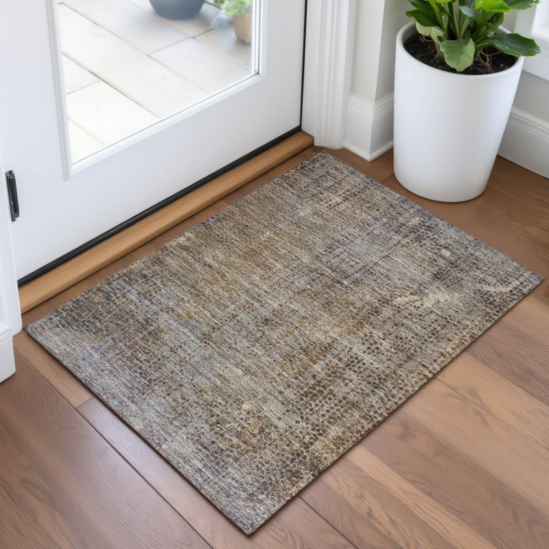 Machine Washable Indoor/Outdoor Xhevrie Brown Rug, Rectangle 1'8" x 2'6"