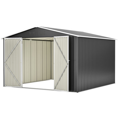10X10 Ft Large Outdoor Metal Storage Shed, Black, Heavy - Duty Frame, Lockable Double Sliding Doors, All Weather For Patio, Lawn & Backyard, Ample Space Gardening Tools, Ventilation And Waterproof
