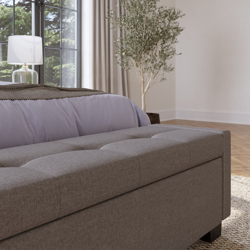 Linen Blend Upholstered Storage Bench